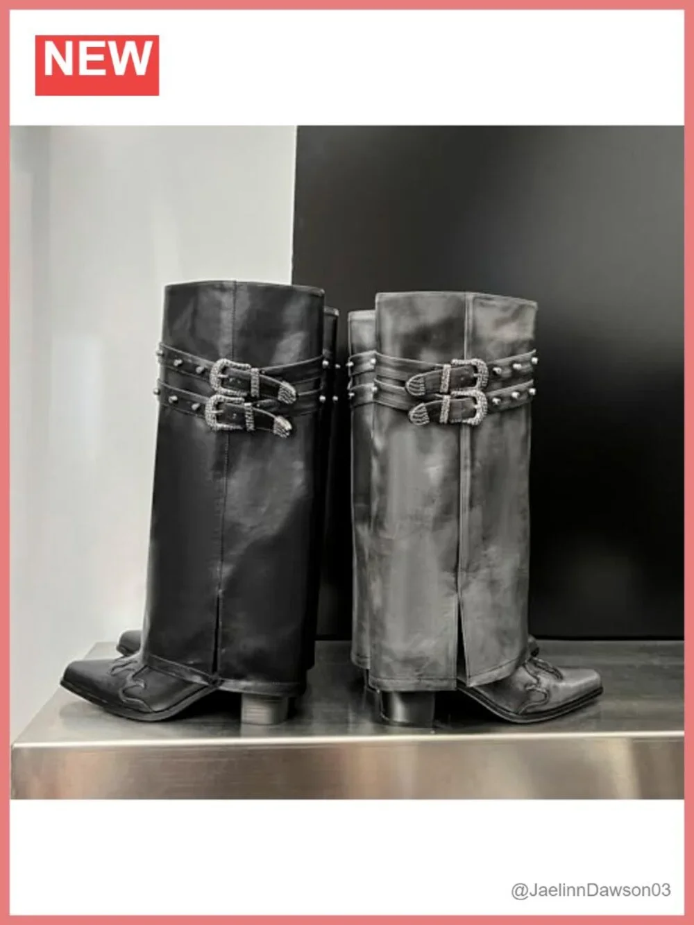 Fold Over Knee High Boots Chunky Block Mid Heel Women Pull On Wide Calf